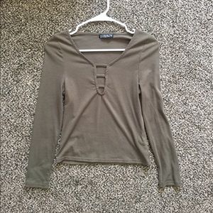 Olive green ladder front long sleeve tee